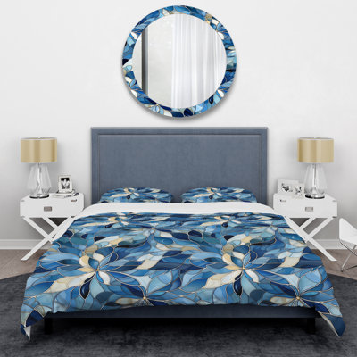 Blue Indigo Manx Mosaic - Marble Duvet Cover Set - Microfiber Polyester