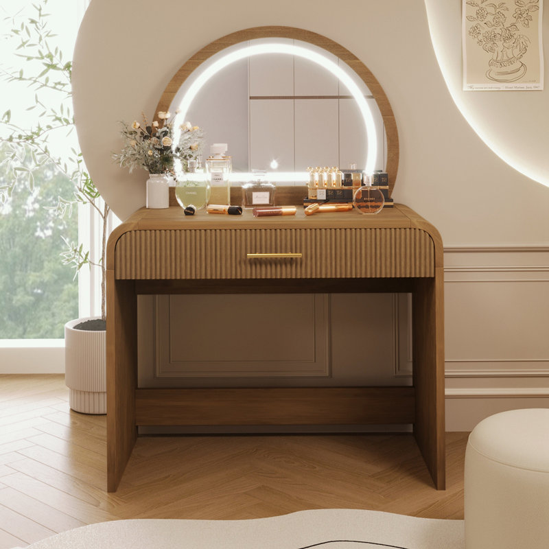 Table de coiffeuse avec miroir tactile et tiroir, Espresso