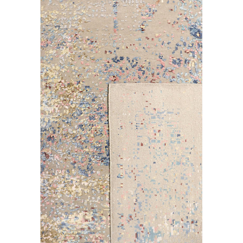 Hand Knotted Abstract Area Rug in Beige/Blue/Pink, Rectangle 9' x 12'