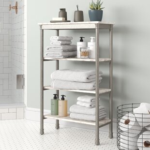 Lamar 17.75 W x 39.5 H x 13 D Solid Wood Free-Standing Bathroom Shelves Dotted Line Color: White