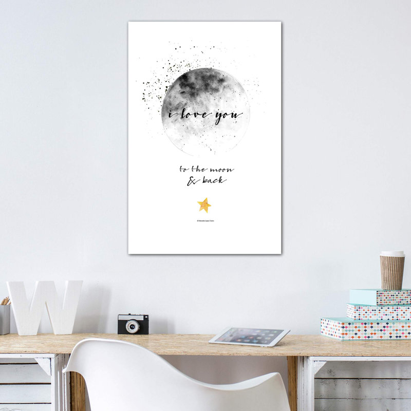 «Moon and Back» par Mercedes Lopez Charro - reproduction d'art textuel, H 60 po x l 40po x P 1,5 po, Toile tendue
