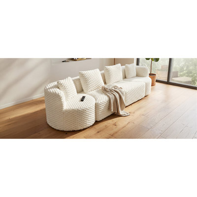 Modular Sectional Sofa 137.8" Boneless Sofa Couch Soft Plush Upholstered Couch for Living Room, White