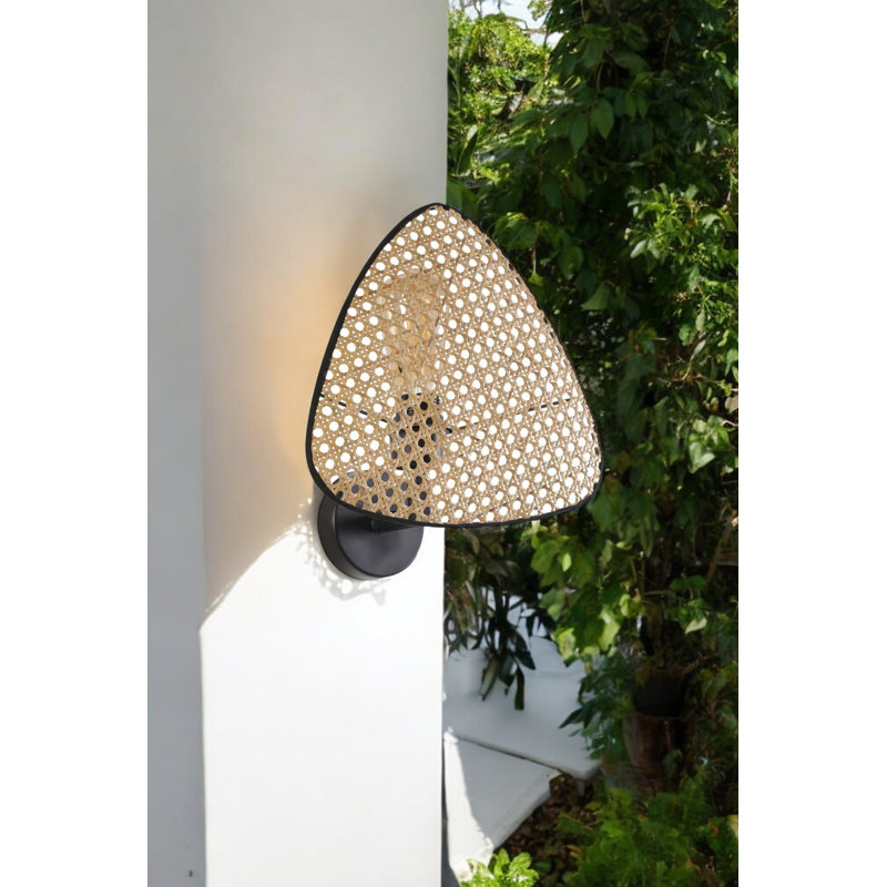 Stylish Wall Lamp with Metal Body & Fabric Cap, 11.0 in Diameter x 11.0 in Height | 3.15W LED Socket, 4500K Brightness | Battery Operated (3 AA) | IP20 Rated, Elegant Black & Beige Color Scheme for Home Décor