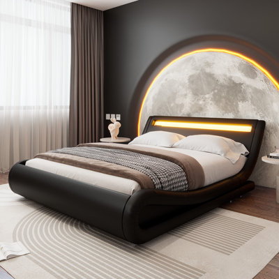LED Platform Bed Frame With Adjustable Headboard