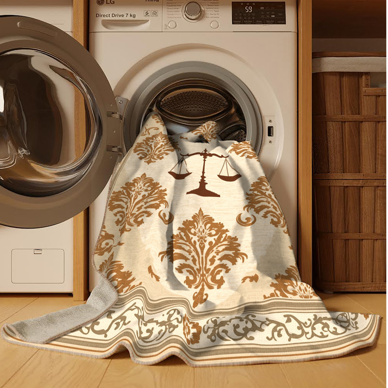 Tapis damassé classique lavable à la machine en écailles de justice beige - Reliure beige, 7 x 10