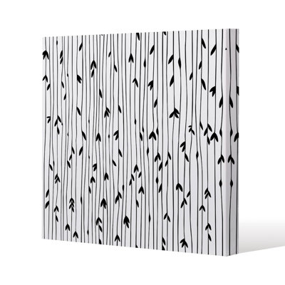 sketchy leaves scattered on hand drawn lines on background Slim Style Canvas Print, 15mm Slim Real wood.