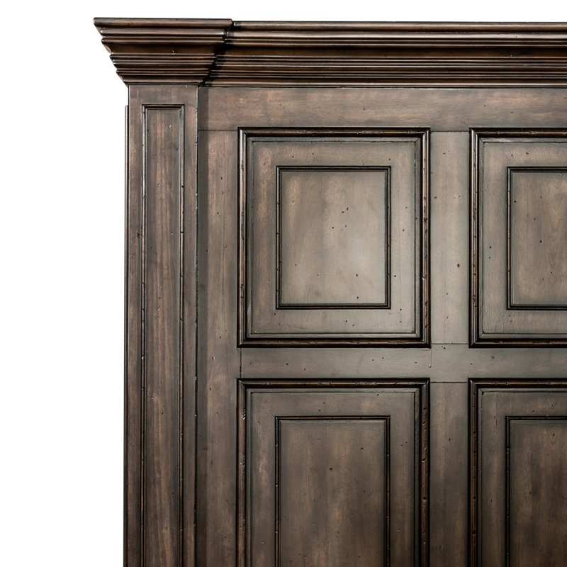 Ensemble de chambre à coucher avec lit à panneaux, commode et miroir Temple Cloud, Très grand lit, Brun
