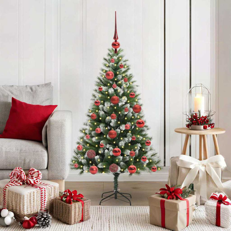 Artificial Hinged Christmas Tree with Flocked Snow, 120cm H, Red