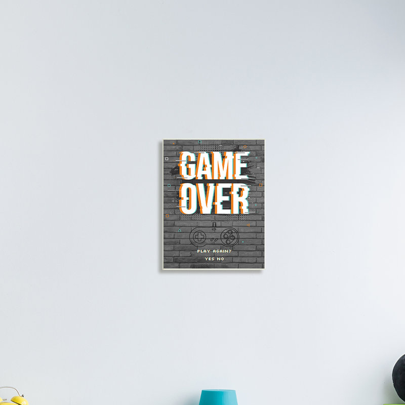 Game Over Gamer, phrase rétro - contrôleur - brique - art textuel, H 30 po x l 24 po, Giclée encadrée blanc bord de mer