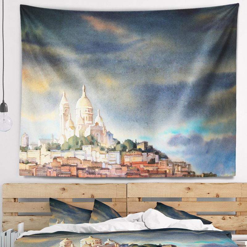 Aquarelle tapisserie de montmartre skyline, H 32 po x l 39 po