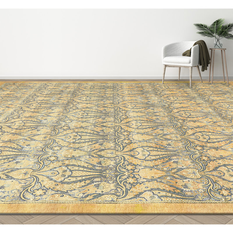One-of-a-Kind Hand-Knotted High-Quality Area Rug in Gold/Gray