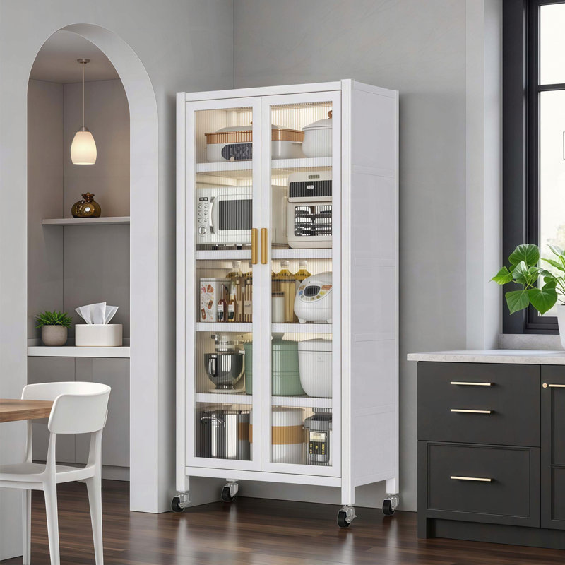 65 armoires de rangement en métal avec portes et roulettes transparentes, White