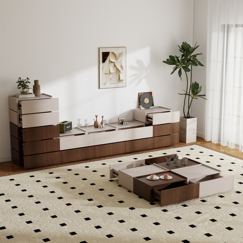 Meuble télé modulaire avec 14 tiroirs Heckman, Brun / Beige