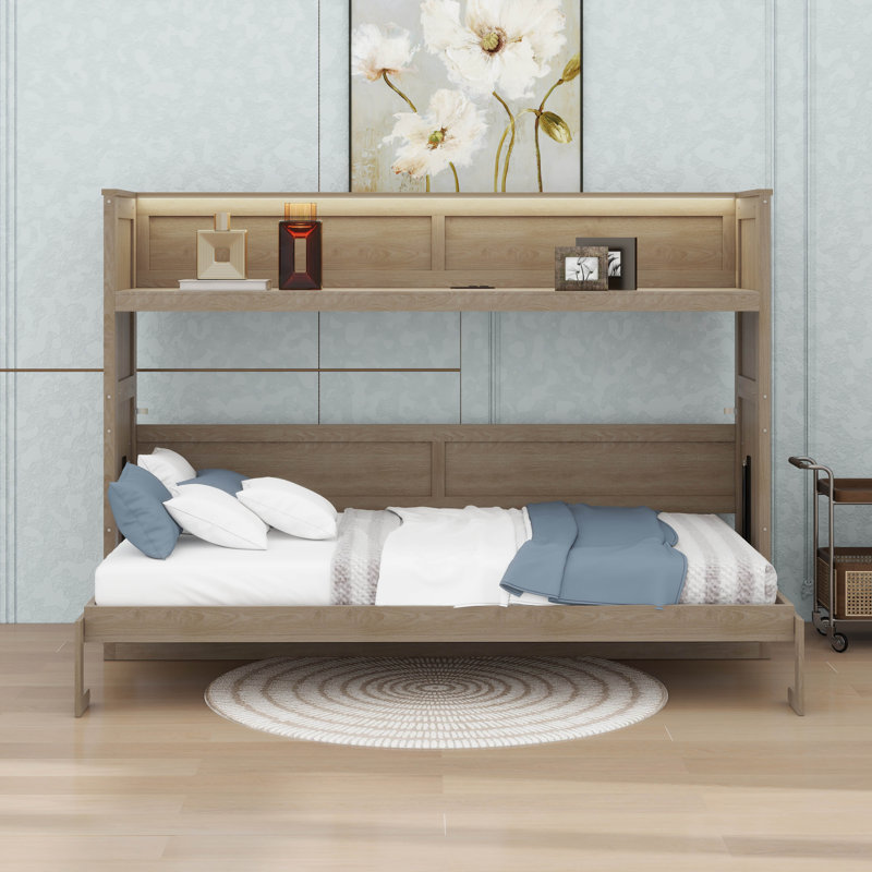 Armoire lit escamotable avec bureau, lumière DEL et station de charge USB, cadre de lit d'armoire simple TG, lit escamotable horizontal