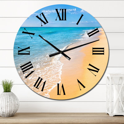 Blue Ocean With Orange Beach - Nautical & Coastal wall clock