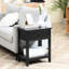 Table de bout moderne avec tiroir et tablette, pour le style de la chambre à coucher et du salon, 2 tablettes noires, côté