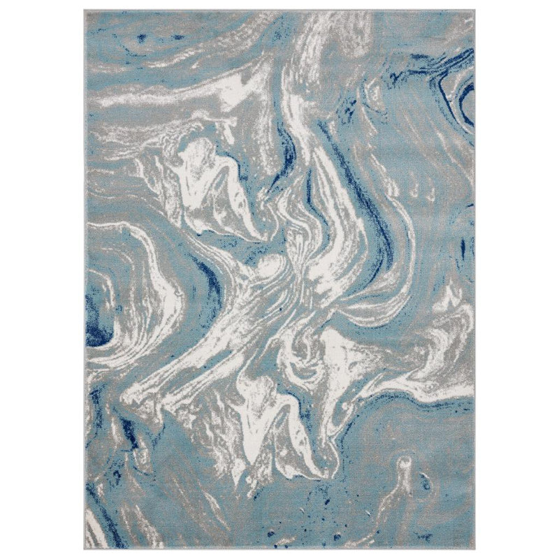 Tapis bleu / gris Lunaire, Rectangle 5 pi 2 po x 7 pi 2 po
