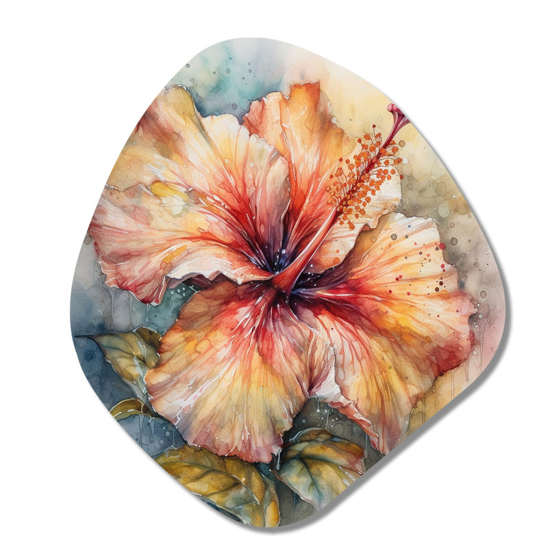 Hibiscus orange gris II - art asymétrique en métal, reproduction de sculpture murale en métal de forme unique