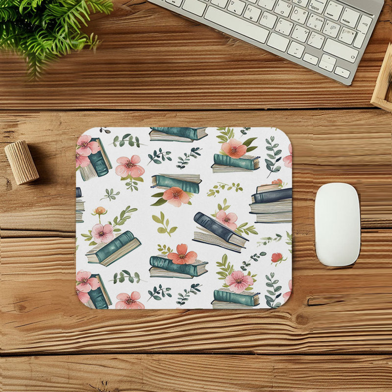 Books and Wildflowers XI Professions Teacher Appreciation Modern Gaming Cute Office Laptop Desk Pad Gift Mat Square Rectangle Non-Slip Mousepad