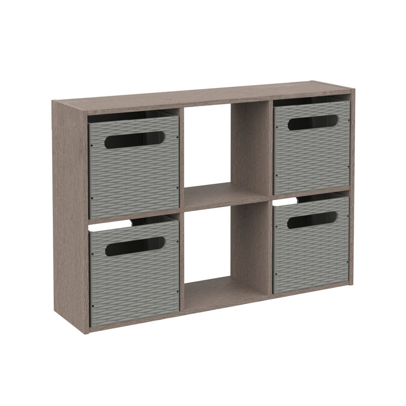 Mini-organisateur de bureau ou mural à 6 cubes avec 4 bacs pliables, Gris patiné