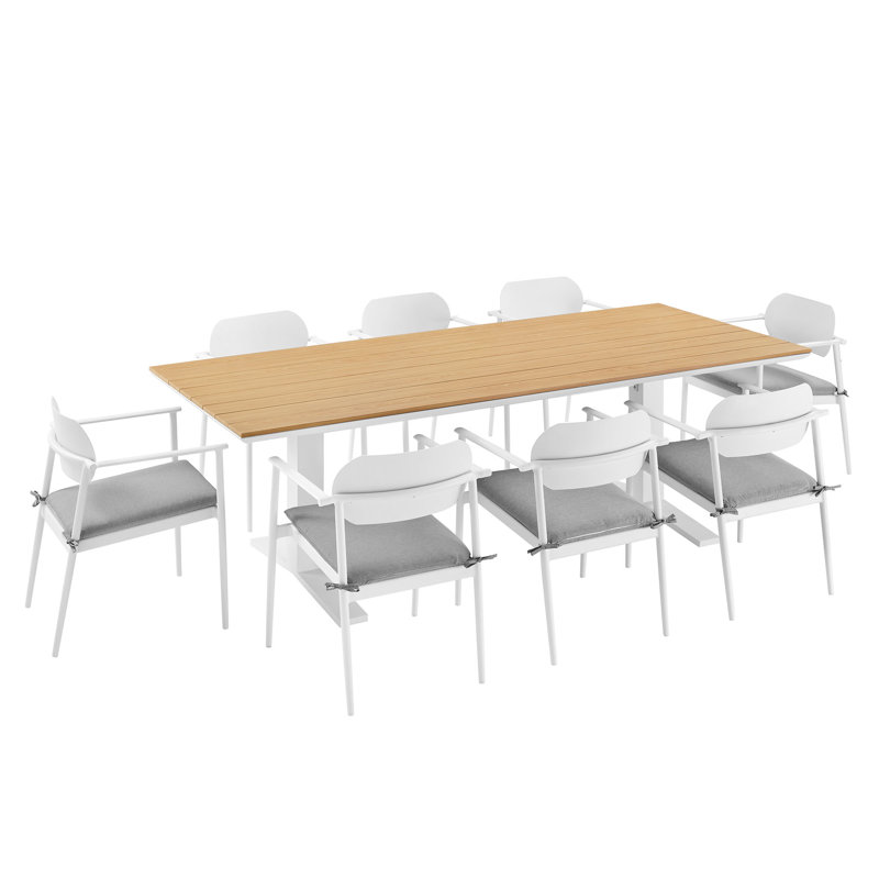Ensemble repas d'extérieur en aluminium 9 pièces Aeris, Brun / Blanc
