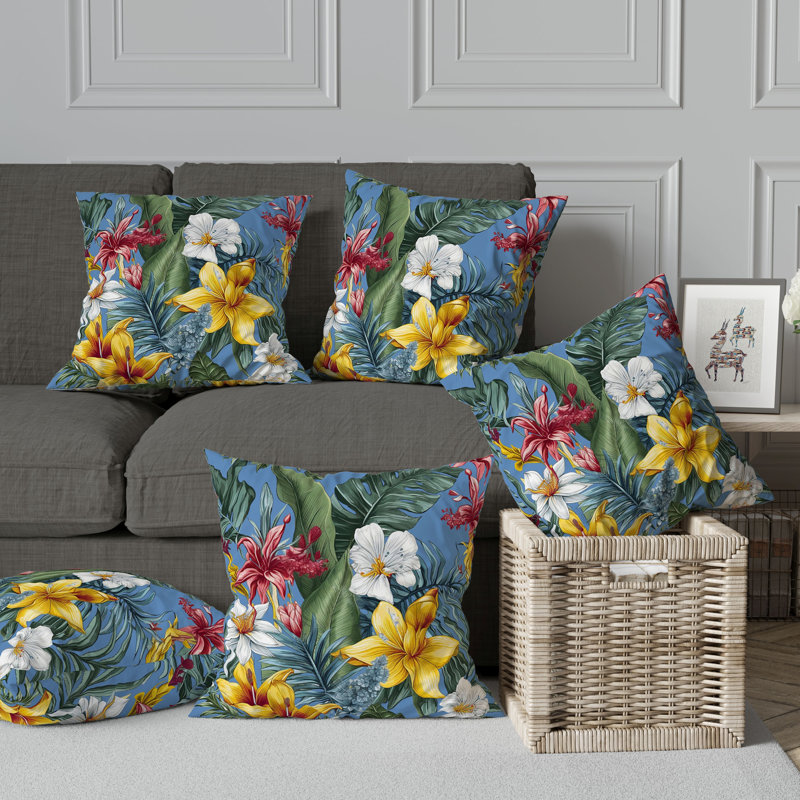Coussin Rainforest Reverie Broadcloth, H 20 po x l 20 po, Bleu/Multi