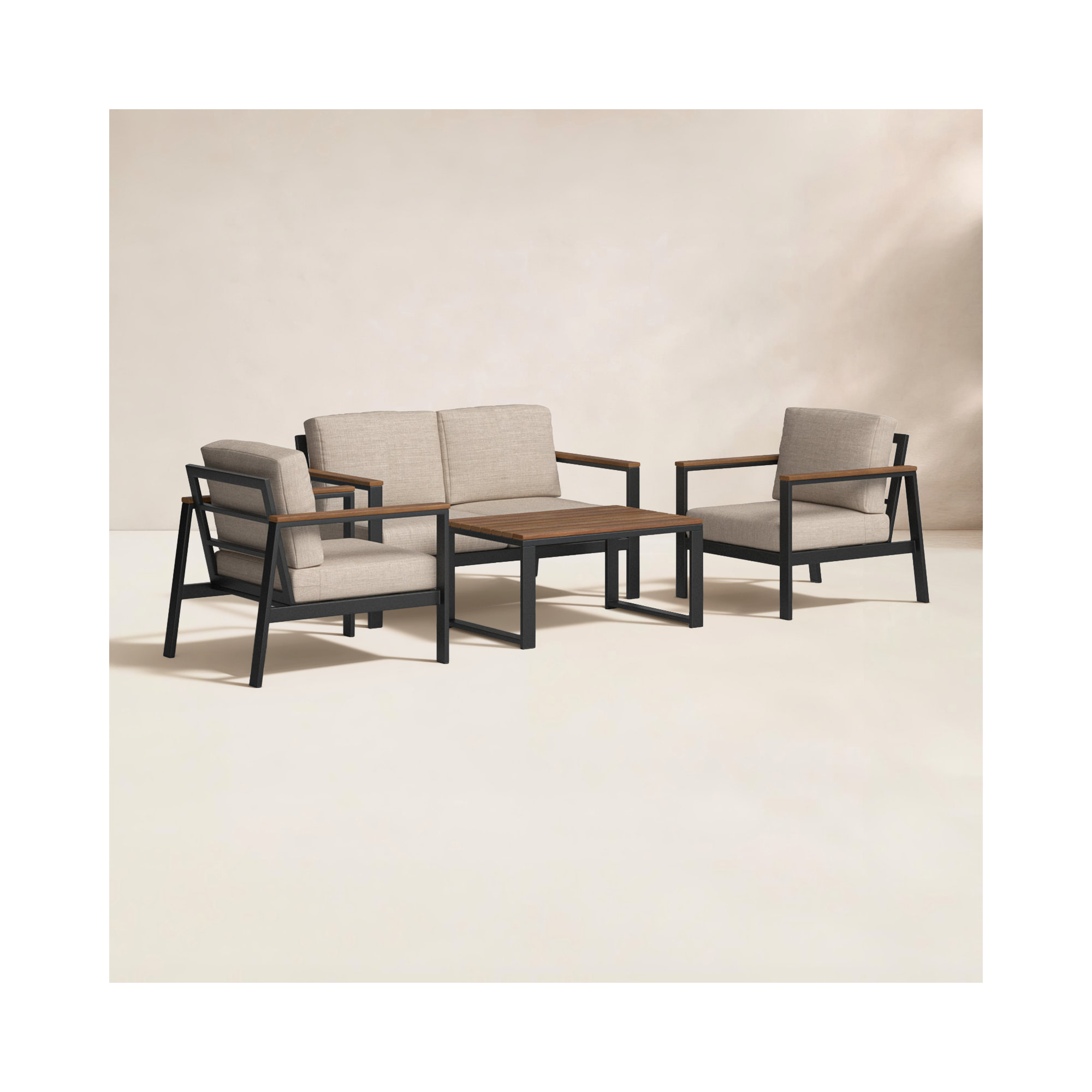 Townsend 4 Piece Sofa Seating Group with Sunbrella Cushions, Brown, Cast Silver