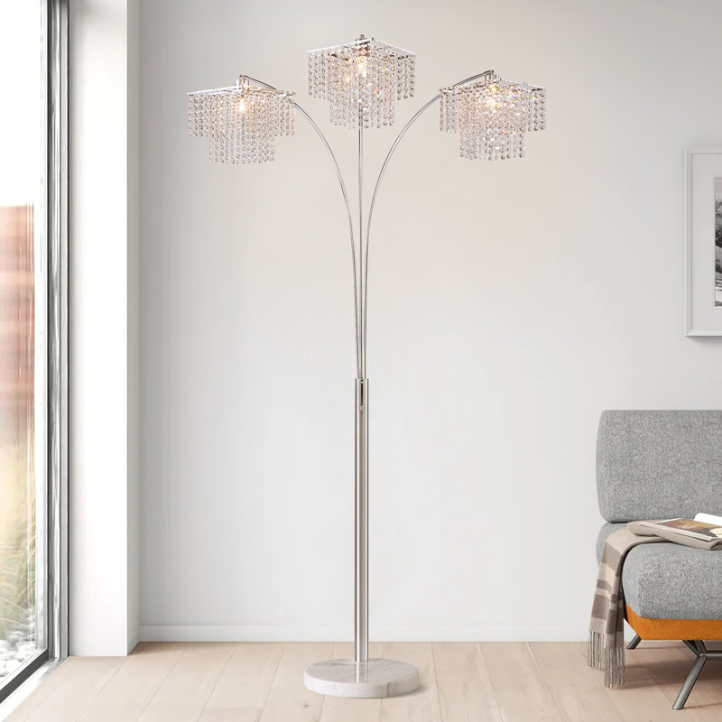 Beckum 84" 3-Lights Novelty Arched Glam Crystal Tree Floor Lamp, Chrome, Square