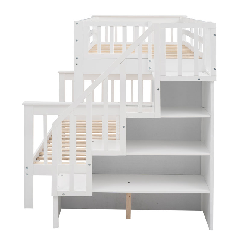 Lit superposé simple au-dessus de double avec rangement et garde-corps pour chambre à coucher, couleur espresso Stairway