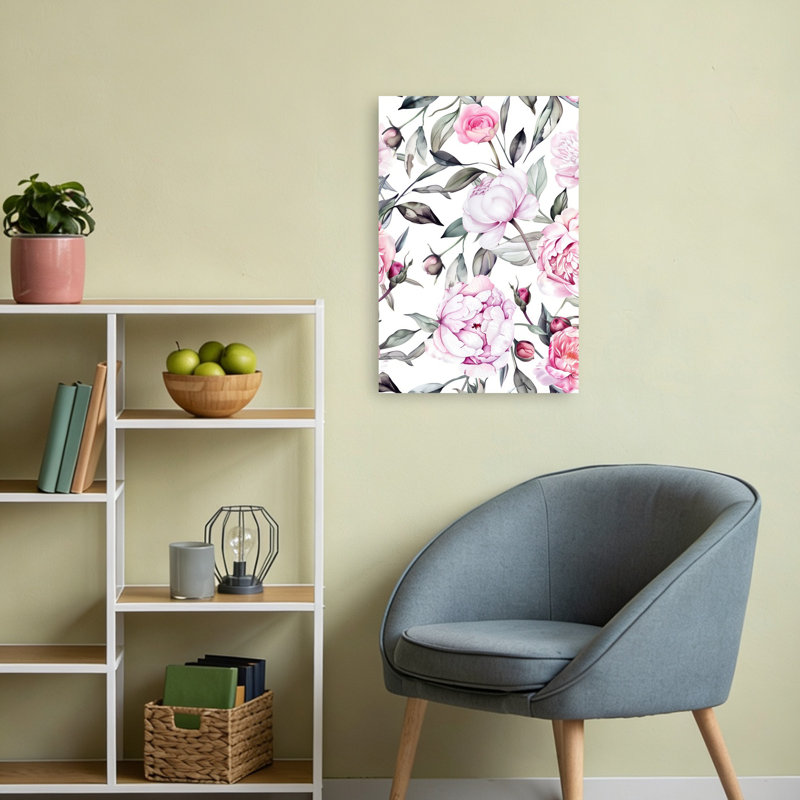 Blushing Peonies And Roses Delicate Abstract Peony Rose Spring Summer Wall Art Print, 60.96cm H x 40.64cm W