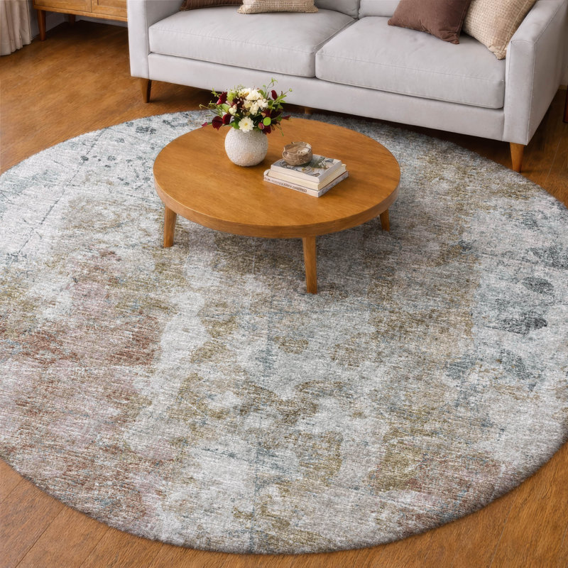 Tapis à poil long de qualité supérieure lavable à la machine ADS68, Multi, Rond 8 pi