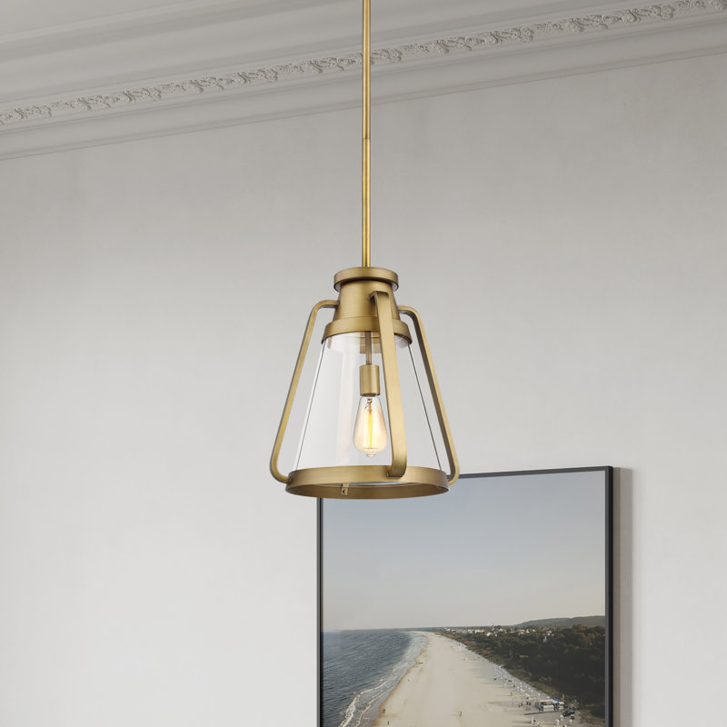 Luminaire suspendu conique à 1 lumière Iola, H 11,88 po x l 10 po x P 10 po, Laiton naturel