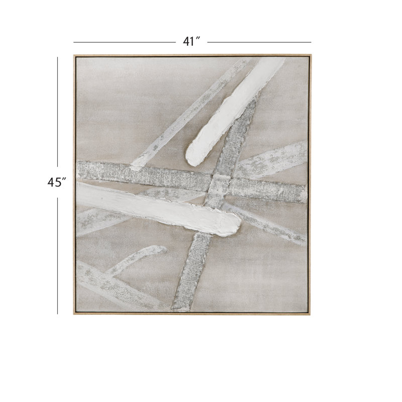 Chapman Brown and White Abstract Canvas Art with Wood Frame