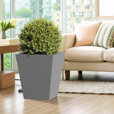 18" Tall Metal Tapered Planting Container - Large Outdoor & Indoor Garden Pot With Drainage Hole And Rubber Plug, Stylish Grey Finish Planter Grey- For Home Patio