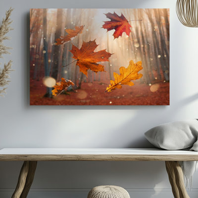 «Autumn Leaves Falling Forest Nature Scene», reproduction d'art sur toile pour le salon, la chambre à coucher, le bureau, le couloir, le vestibule, le mur de la galerie et la décoration intérieure moderne