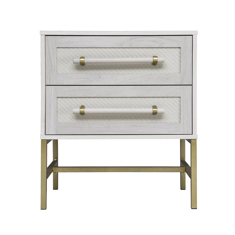 Hopper Studio Sophia Solid Wood 2-Drawer Rattan Nightstand, Stylish Storage For Modern Homes, White