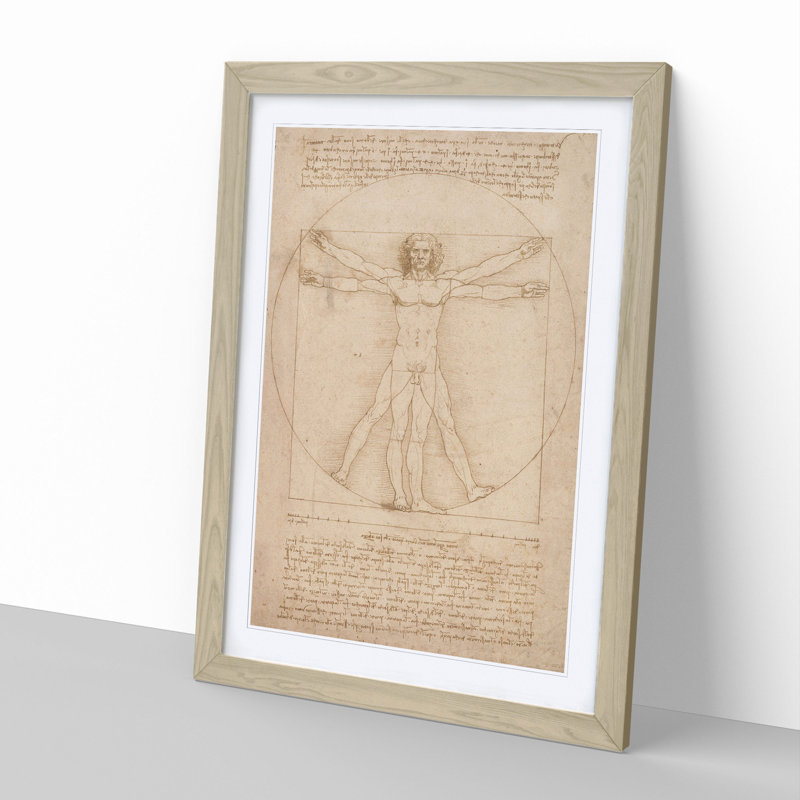 Vitruvian Man Vol.2 by Leonardo Da Vinci - Picture Frame Painting on MDF, 36cm H x 27cm W x 2cm D, Oak