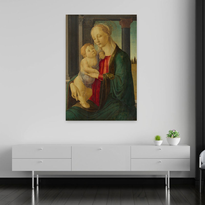 Vierge à l'Enfant, vers 1467, estampe d'art mural abstraite contemporaine, H 60 po x l 40 po