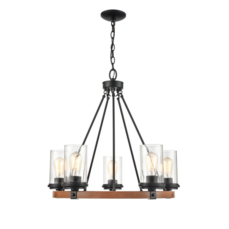 5 - Light Dimmable Wagon Wheel Chandelier