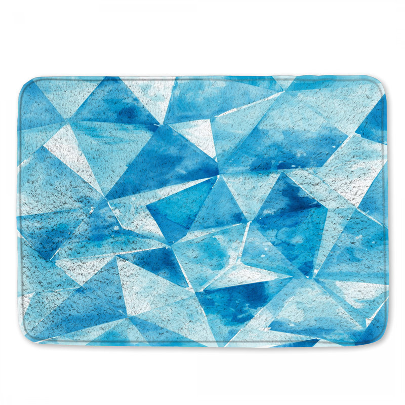 Tapis de bain bleu à triangles géométriques, L 34 po x L 21 po