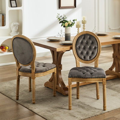 Dining Chairs In Gray Velvet Artificial Leather, Of 2, Sw1739gy, With French Style Solid Wood Legs And Comfortable Cushion Sw1739gy Chairs, Frame High Density Foam For Soft Support