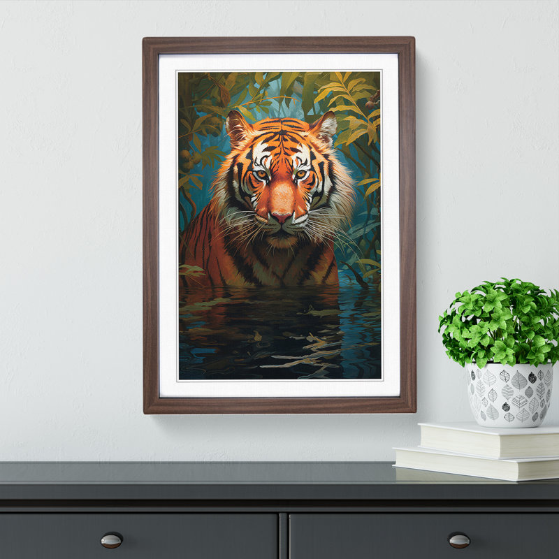 XYZ-FRM-V1223-6164 Tiger Informel - Single Picture Frame Print on Wood, Walnut , 34cm H x 25cm W x 2cm D