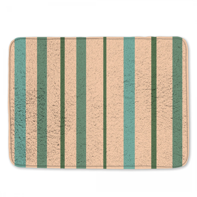 Tapis de bain vert à rayures verticales beige, L 34 po x L 21 po