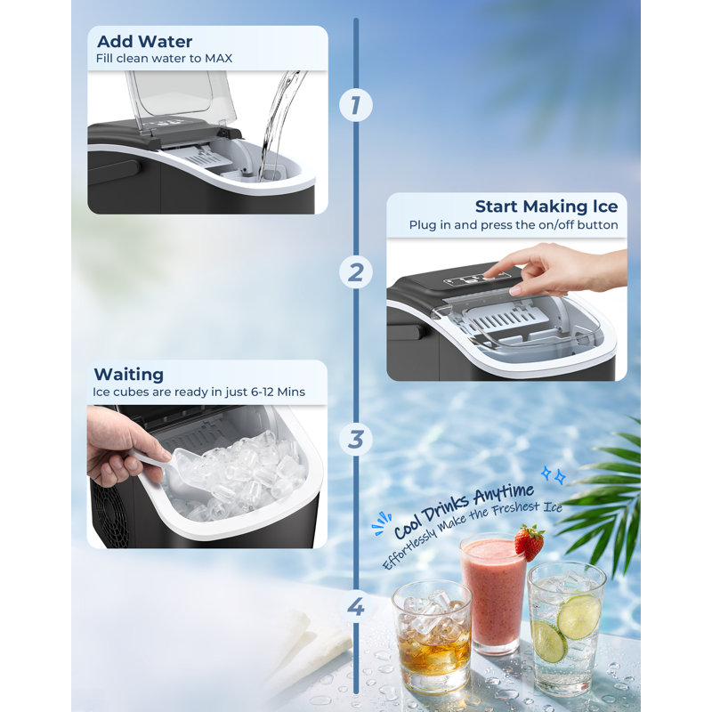 Ateroll Frigither 26.5 Lb. Daily Production Bullet Clear Ice Portable Ice Maker