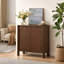 Armoire d'appoint 31,5 "pour le salon, armoire de rangement en placage de bois massif avec tablettes réglables pour le couloir ou la cuisine, noyer-335970172