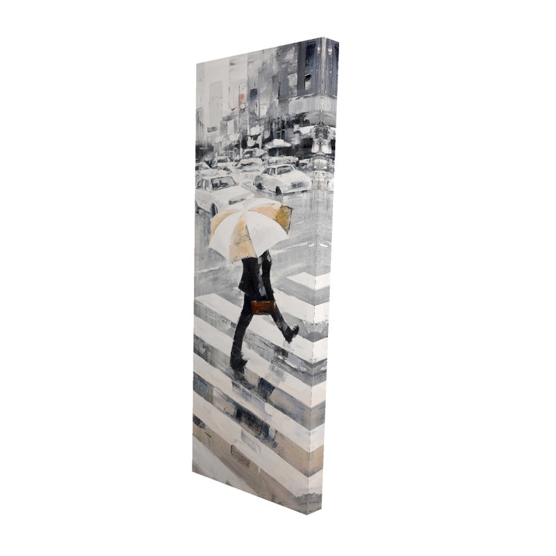 Modern Man Walking with Umbrella Gray Canvas | Home Decor