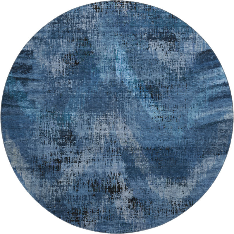Premium Machine Washable Prisco Blue Rug, Round 8'