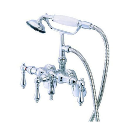 Hot Springs Three Handle Wall Mount Clawfoot Tub Faucet with Hand Shower, Chrome