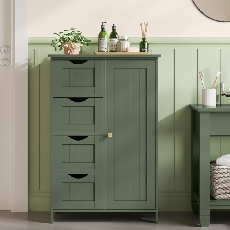 Armoire de rangement Manhattan Floor, armoire autoportante, avec 4 tiroirs, tablette ajustable, Vert