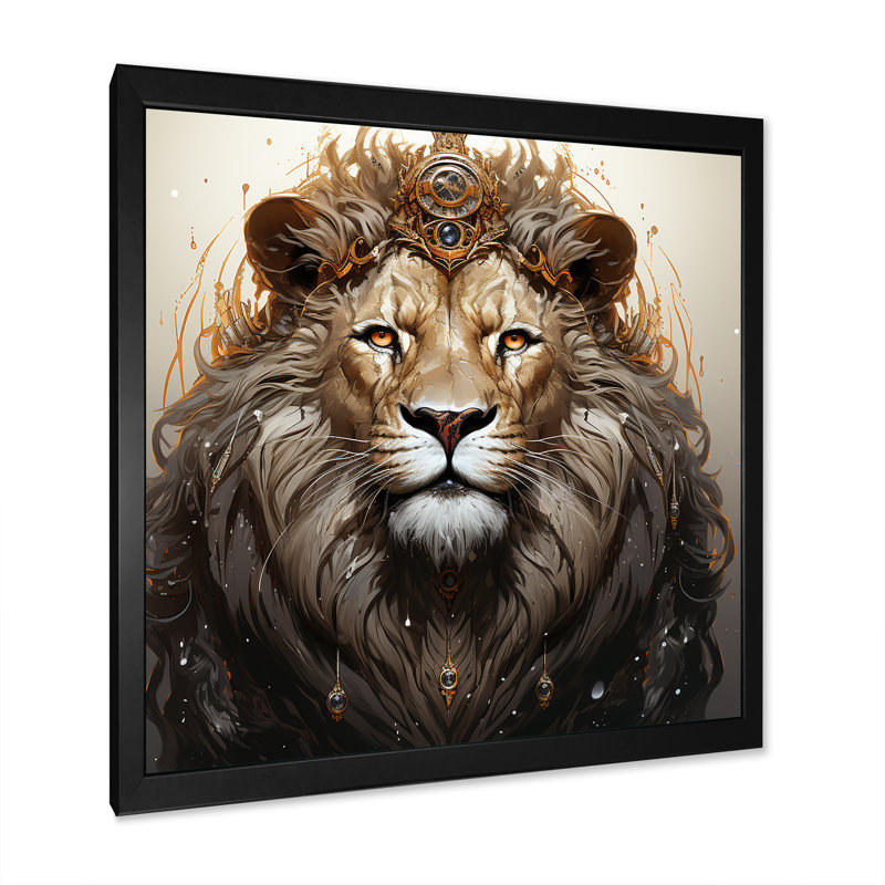 Décoration murale lion couronné en majesté II - Lion, Cadre photo noir, H 16 po x l 16 po x P 1 po